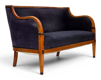 1950-tal, dansk art déco 2-sitssoffa, askträ, möbelvelour.