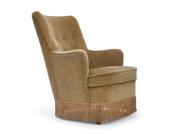1970s, Danish armchair, original light green furniture velour.