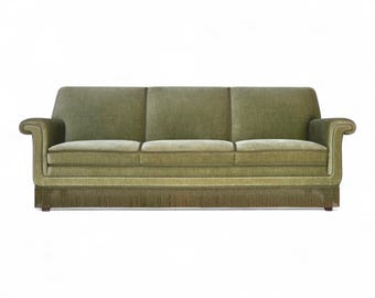1970s, Danish 3-seater sofa, green furniture velour, beech wood.