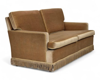 1970s, Danish 2-seater sofa, honey yellow furniture velour.