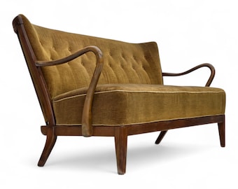 1960s, Danish design by Alfred Christensen, 2-seater sofa, green furniture velour.