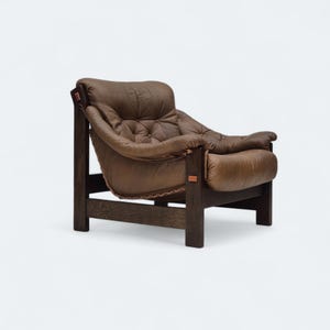 Jaren 70, Scandinavisch design, stoel in safaristijl, originele staat, leer.