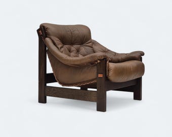 1970s, Scandinavian design, chair in safari style, original condition, leather.