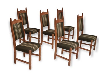 1960s, Original Danish design, Henning Kjærnulf style, set of high back dinning chairs, oak wood