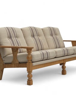 1970s, Danish 3-seater Sofa, Beige Furniture Wool, Solid Oak Wood
