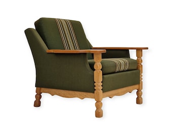 1970s, Danish design, lounge chair in green furniture wool, oak wood.