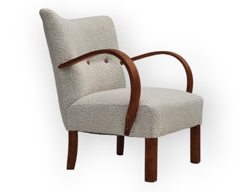 1960s, reupholstered Danish art-deco armchair, beech wood, leather.