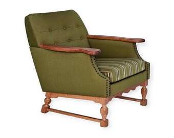 1970s, Danish lounge chair, wool, oak, original very good condition.