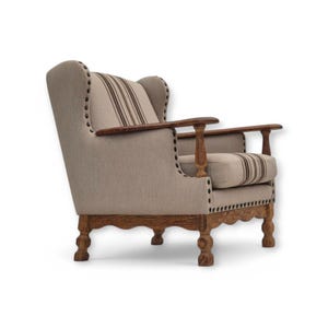 Jaren 70, Deense fauteuil, meubelwol, eikenhout, originele staat.