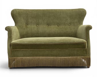 1970s, Danish 2-seater sofa, light green furniture velour.