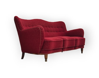 1960er, dänisches 3-Sitzer-Sofa, Originalzustand, Baumwolle