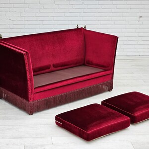 1960-70s, Danish velour 2 seater sofa, original very good condition. zdjęcie 8