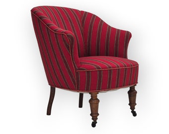 Jaren 50 Deense fauteuil, originele staat, rode meubelwol.