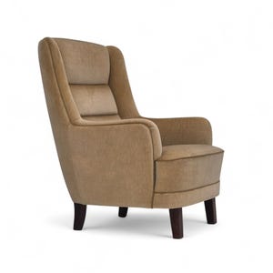Jaren 70, Deense fauteuil met hoge rugleuning, originele staat, meubelvelours.