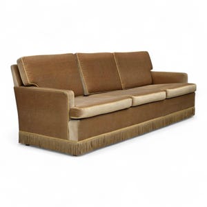 1970s, Danish 3-seater sofa, honey yellow furniture velour.