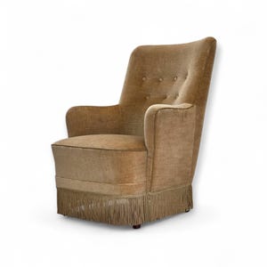 1970s, Danish highback armchair, light green furniture velour.