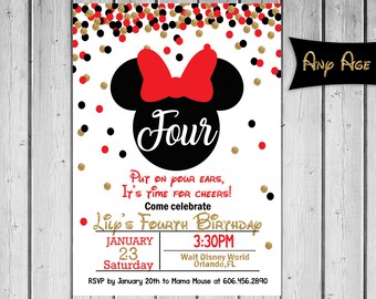 Girl Mouse Confetti Birthday Invite Mouse Ears Birthday Invite Glitter birthday invite printable invite girl birthday First Girl Birthday