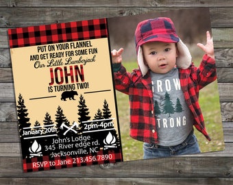 Lumberjack Birthday Invites Lumberjack First birthday invites first birthday invites photo birthday invites printable invites winter