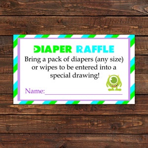 Little Monster Diaper Raffle Insert Monster inc Diaper Raffle Diaper Raffle insert Baby Shower Monster Inc Decor Little Monster Baby Shower