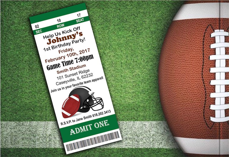 Sport Event Ticket Invitations Football Party Football Etsy