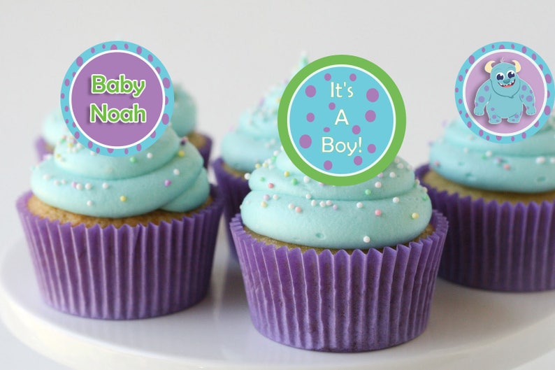 Monster Baby Shower Cupcake Topper Little Monster Baby Shower Cupcake Toppers Cupcake Toppers Little Monster Baby Shower image 2