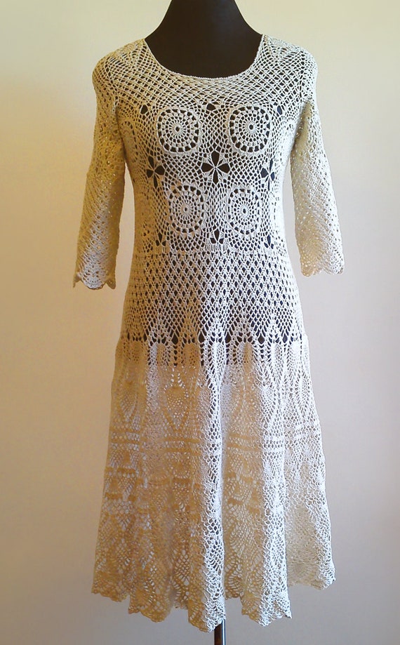 Vestido crochet color beige tejido a mano con hilo de - Etsy México Vestido crochet color beige tejido a mano con hilo de - Etsy México