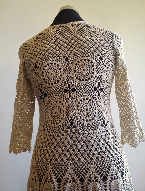 Vestido crochet color beige tejido a mano con hilo de - Etsy México Vestido crochet color beige tejido a mano con hilo de - Etsy México