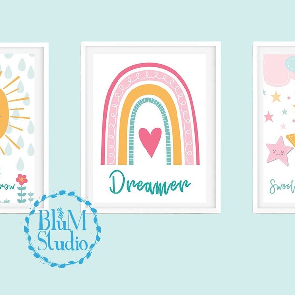 Set of 3 bedroom prints, Nursery printable, girls wall art quotes girly prints gallery wall girls room, Child's room