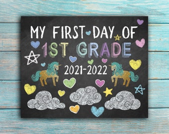 FIRST GRADE First Day of School Sign 2022, First Day of School, Chalkboard Back to School Sign, Digital sign, Rainbow