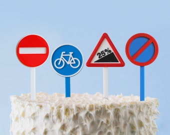 UK Road Sign Cake Topper Stake Bike Steep Incline No Entry No Stopping Birthday Occasions Decoration Cycling