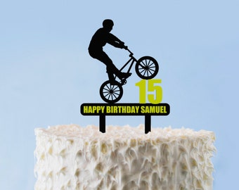Décoration de gâteau d'anniversaire personnalisée, impression 3D, vélo BMX personnalisable avec nom et années d'âge