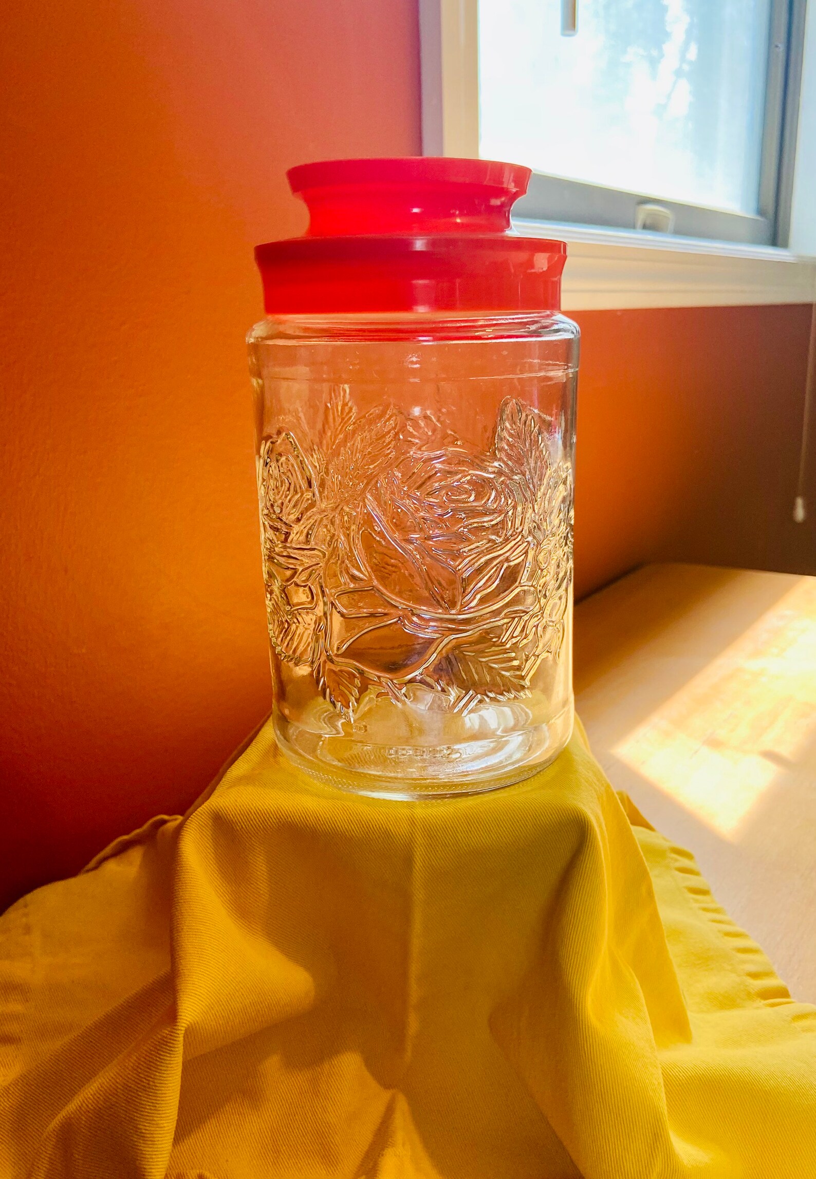 Collectible Anchor Hocking Tang Jar Roses Pattern Etsy