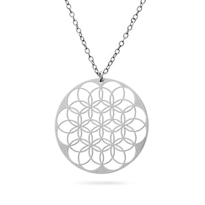 Cadena de plata floral | Cadena Redonda | Flor de la vida | cadena de acero inoxidable | Joyas Boho | Joyas espirituales