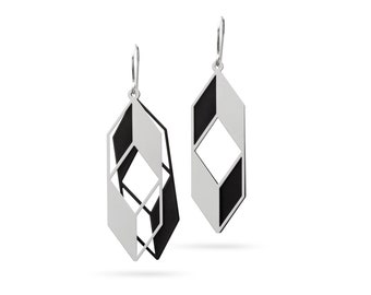 Ausgefallene geometrische Ohrringe | Schwarz und Silber Ohrringe | Edelstahl Ohrringe | Festival Schmuck | Geschenkidee