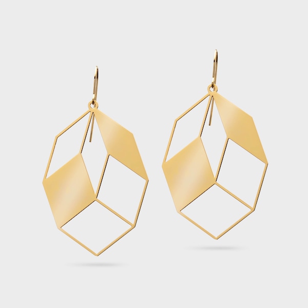 Rautas | Graphic Earrings With 3D Effect | Gold Plated