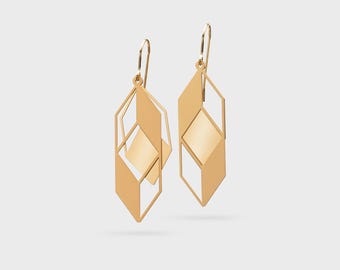Refined geometric earrings – lightweight dangles in blue, black, silver, gold or rose gold, studio made in Berlin
