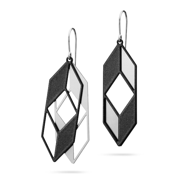 Changing Hole | Long Geometric Earrings | Stainless Steel / Black