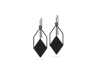 Graphic designer earrings – lightweight dangles in gold, steel, blue or black, handcrafted in Berlin