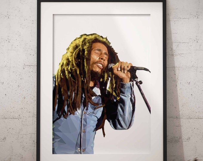 Bob Marley reggae singer art poster print in a geometric illustration