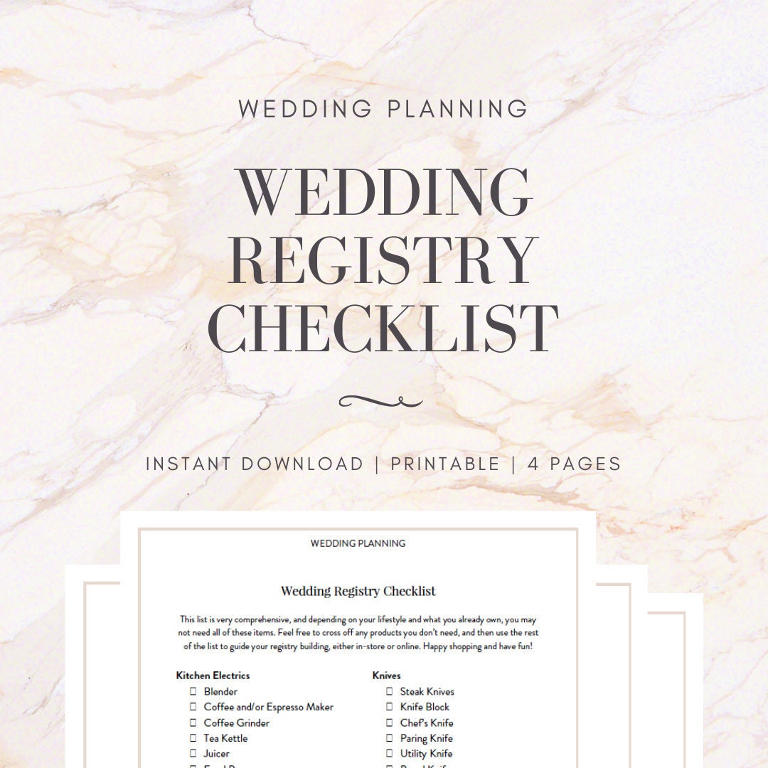 wedding registry checklist printable instant download etsy