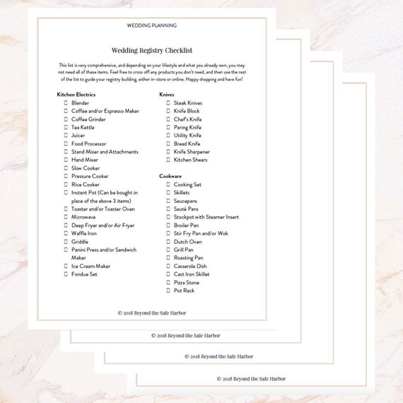 wedding registry checklist printable instant download etsy