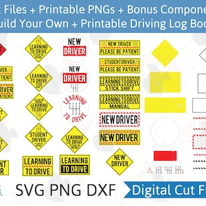 Student chauffeur gesneden bestand bundel SVG DXF PNG 23 bestanden knippen + rijden logboek diy leren rijden stok magneet sticker sticker commercieel gebruik
