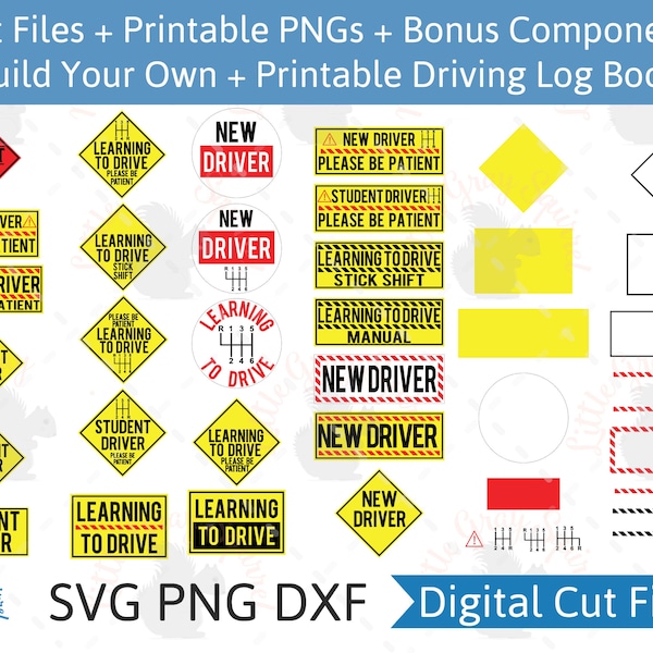 Student Driver Cut File Bundle SVG DXF PNG 23 Cut Files + Driving Log Book diy Learning to Drive Stick Magnet Sticker Decal Commercial Use