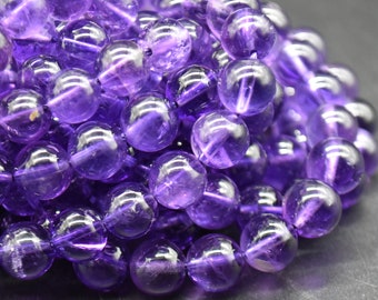 Grade AAA Amethyst Round Beads - 8mm - 15" Strand - Natural Semi-precious Gemstone