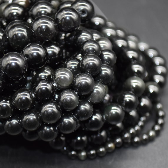 Perles Rondes En Obsidienne Naturelle - Tailles 2mm à 16mm, Trou 1-1,5mm, Noir, Neuves Avec étiquettes