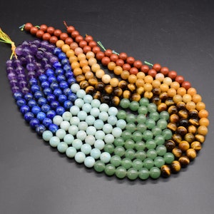 7 Chakra Gemstone Round Beads - 4mm, 6mm, 8mm, 10mm - 14&quot; Strand - Natural Gemstone Beads for Jewellery Making | Crystal Beads