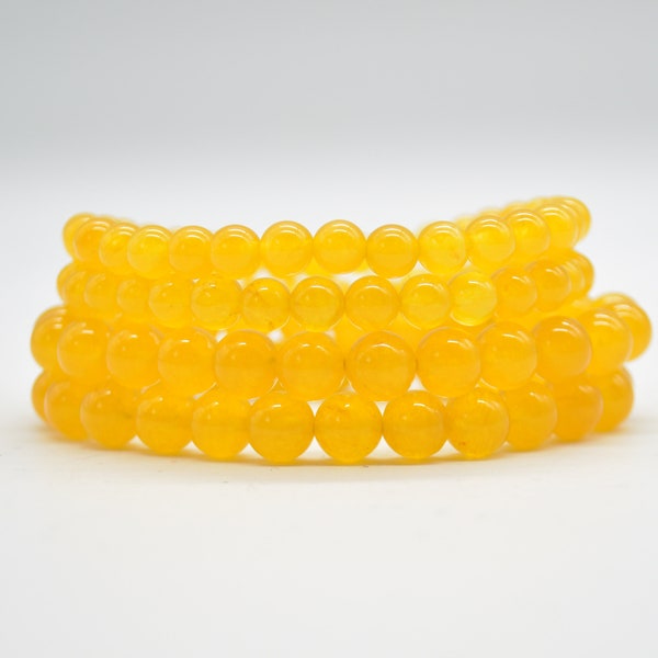 Echantillon de perles rondes en jade jaune (teinte) avec pierres semi-précieuses - 6 mm ou 8 mm, 7,5 pouces