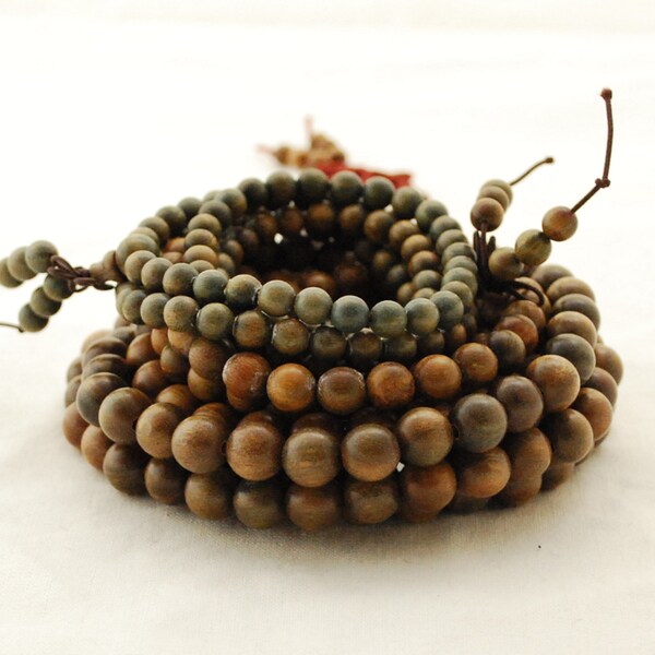 Green Sandalwood / Verawood Round Wood Beads - 108 Mala Prayer Beads - 6mm, 8mm, 10mm