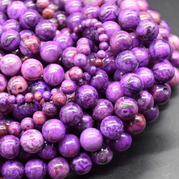 15 In Strand of 8 MM Dyed Agate Round Smooth Purple Beads