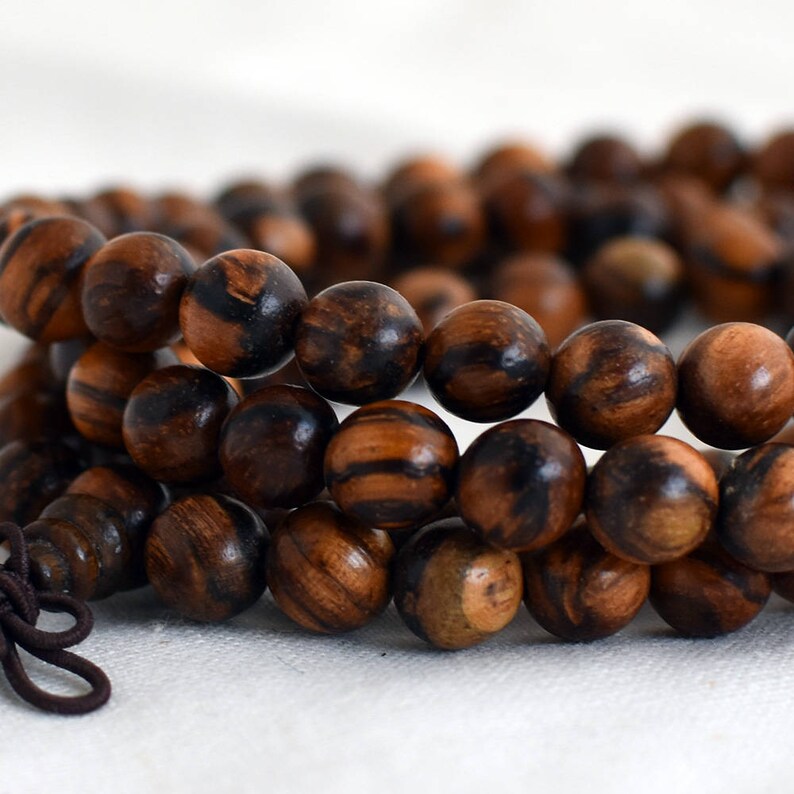 108 beads Natural Tiger Skin Sandalwood Round Wood Beads Mala Prayer Beads 6mm 8mm 10mm